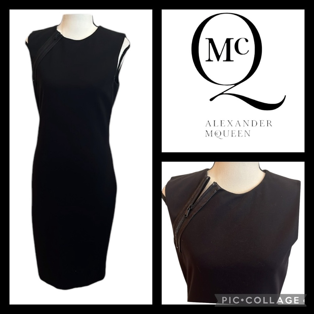 MCQ Alexander McQueen Black Midi Sheath Dress Zipper Detail Size Medium 8 Italy